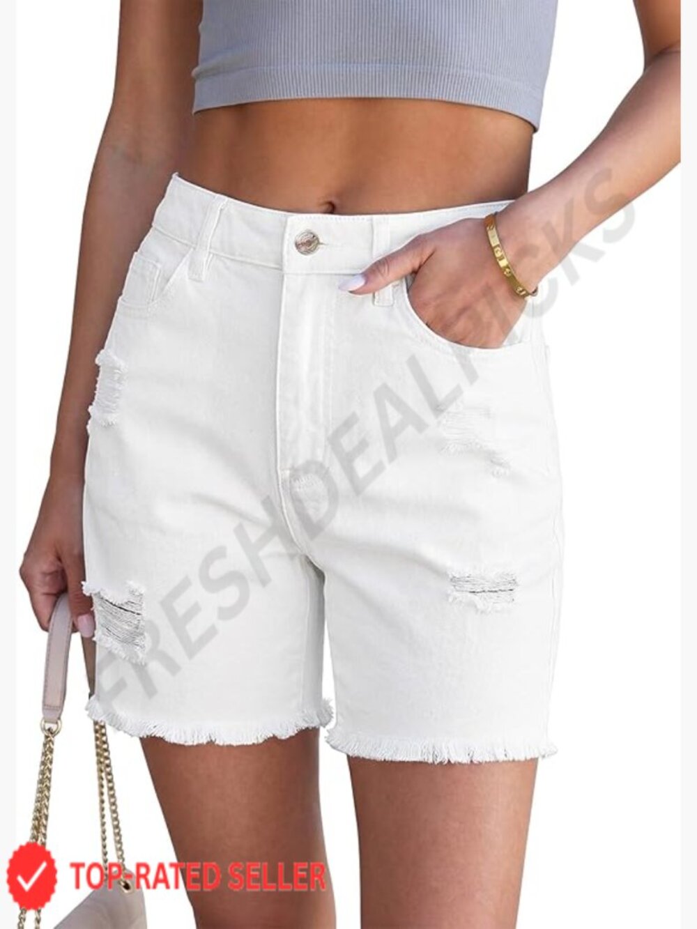 High Waisted Distressed Frayed Denim Shorts Trendy Jorts Stretchy Cut Off 6"